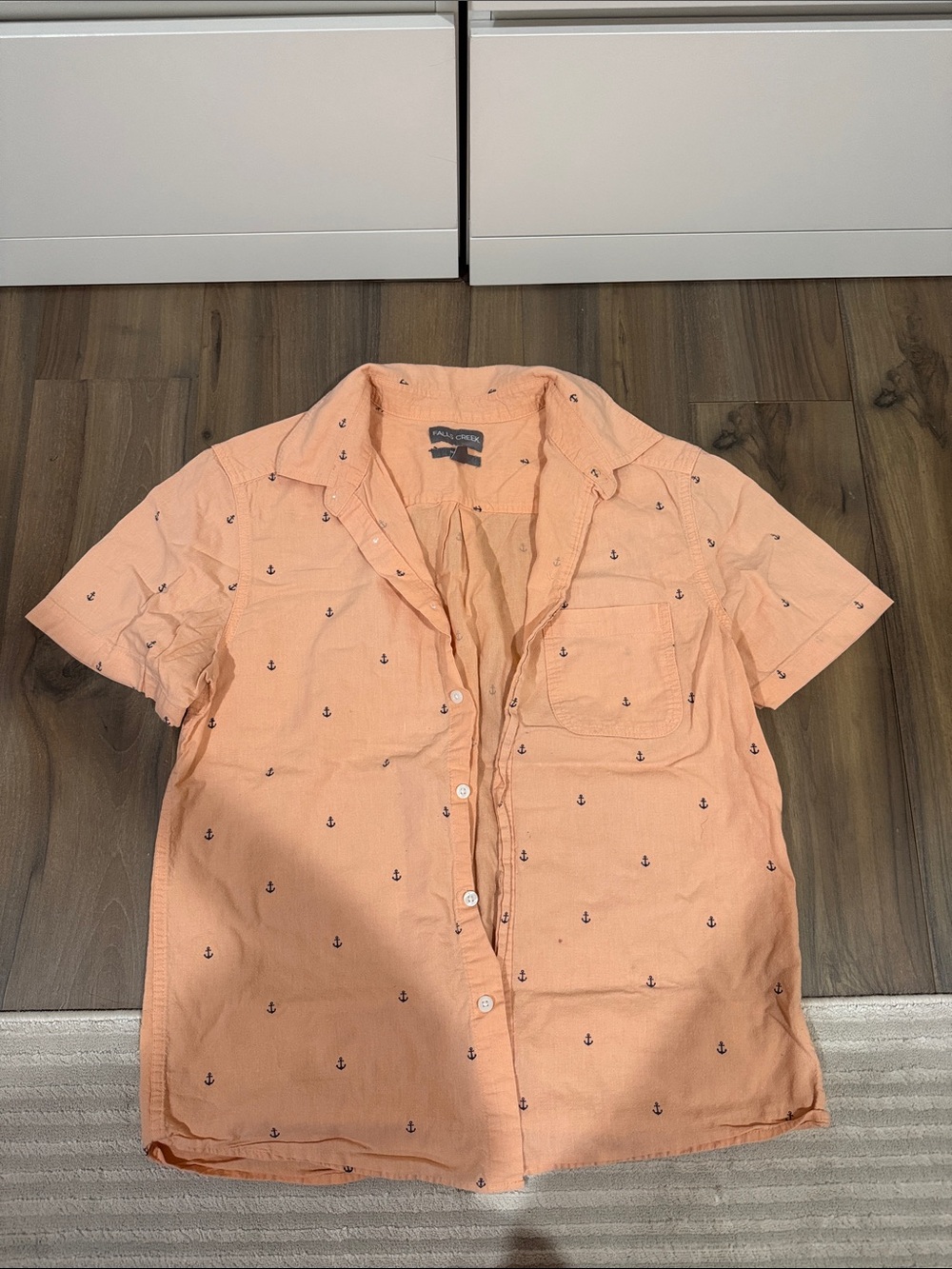 short sleeve orange button up w/ anchors size medium
